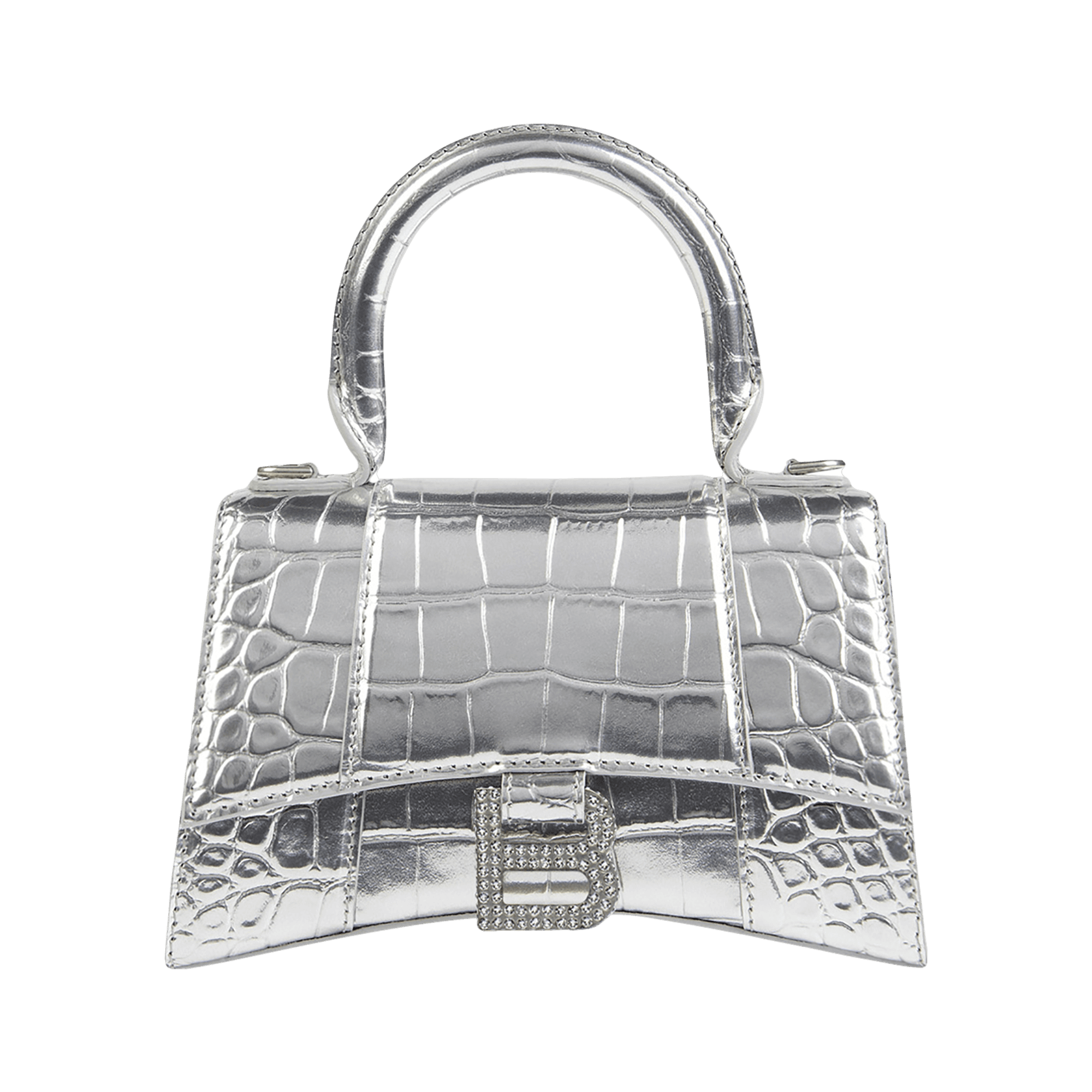 Balenciaga Hourglass XS Handbag Metallized Crocodile Embossed With Rhinestones