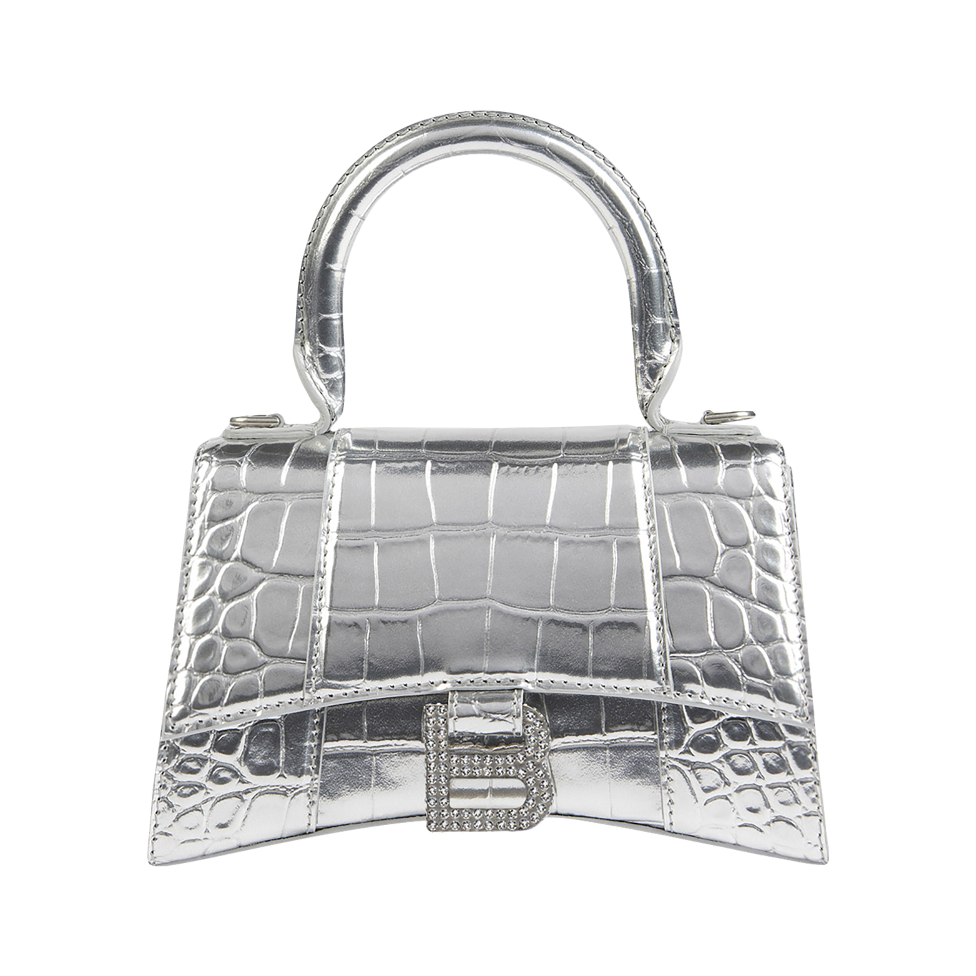Balenciaga Hourglass XS Handbag Metallized Crocodile Embossed With Rhinestones